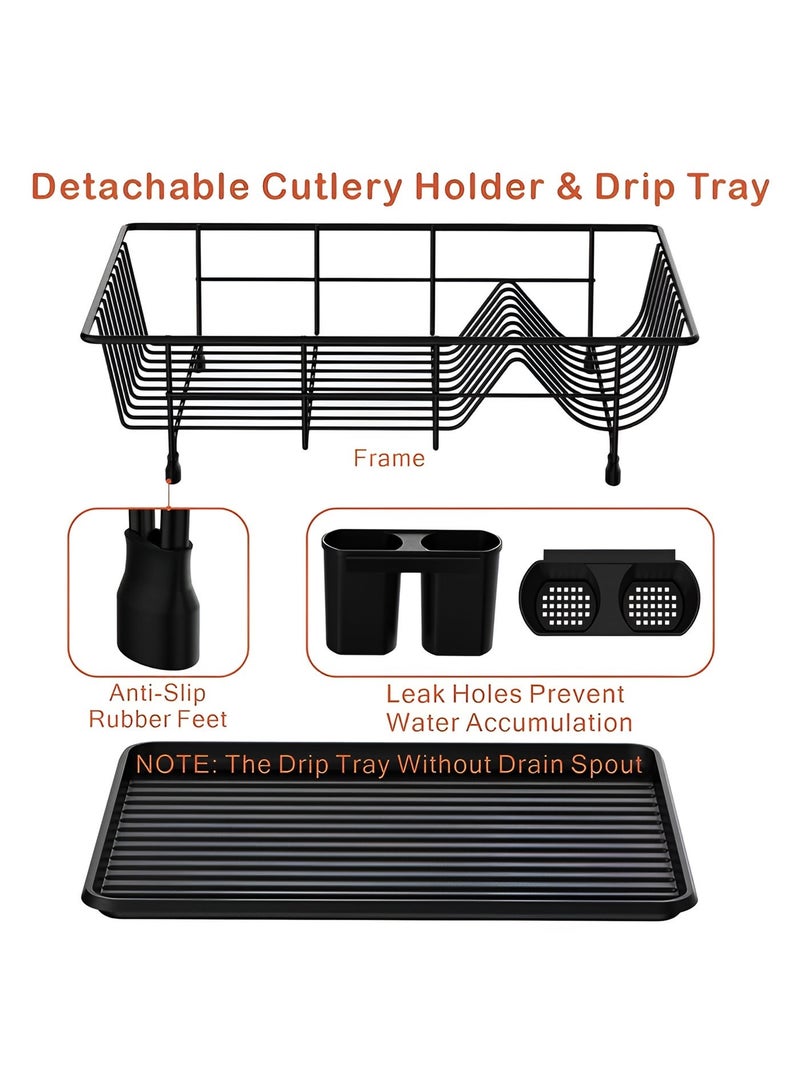 توشيونيكس رف تجفيف أطباق ذو طبقة واحدة مع صينية تصريف وحامل أدوات (T114611) - مصنوع من سلك حديدي مقاوم للصدأ وفولاذ كربوني، رف تجفيف موفر للمساحة يُوضع على سطح الطاولة للأطباق والأوعية والأكواب وأدوات المائدة - أبيض 43×31×14 سم - Image 5